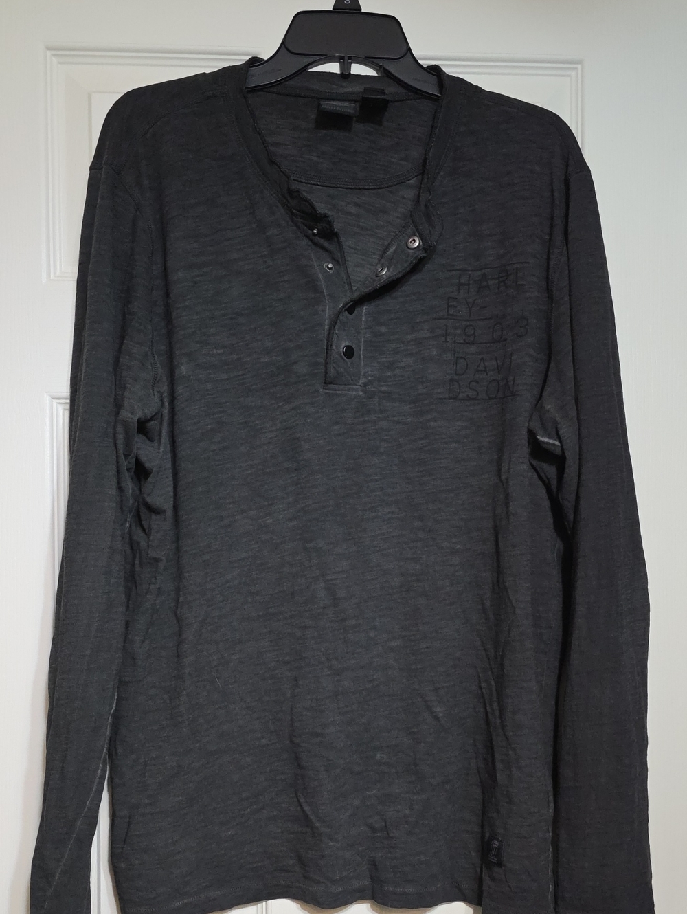 Harley-Davidson Men's Long Sleeve Henley in Charcoal Black